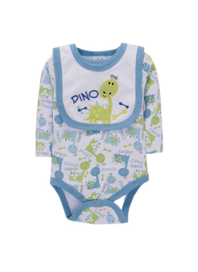 Bambimici Dinosaur Print Long Sleeve Bodysuit with Pyjama - Blue