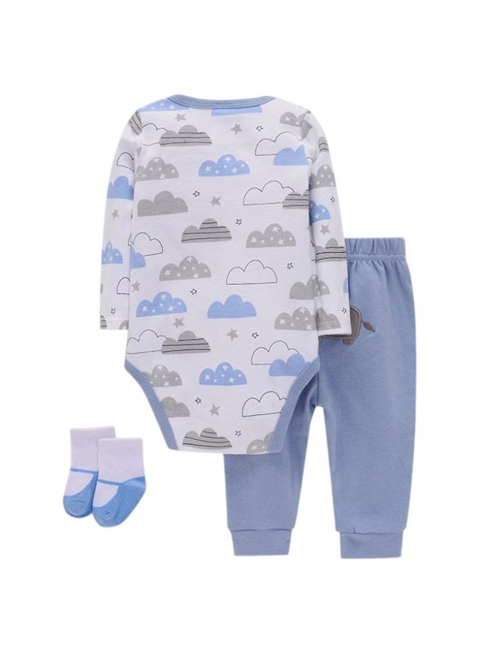 Bambimici Elephant Print Long Sleeve Bodysuit with Pyjama - Blue