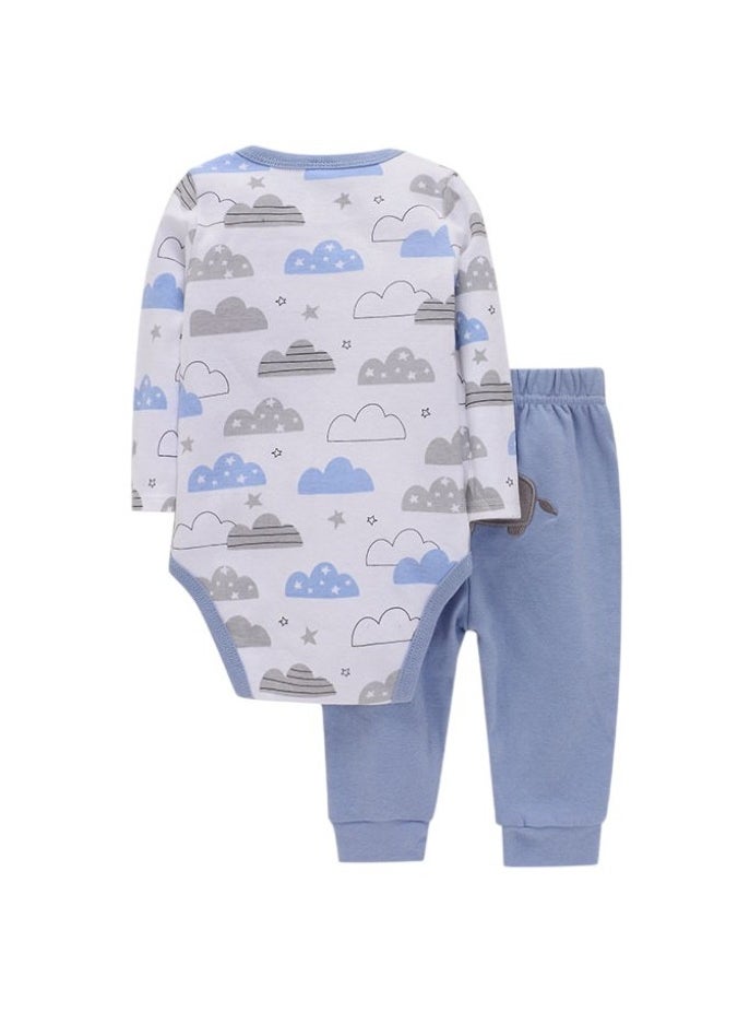 Bambimici Elephant Print Long Sleeve Bodysuit with Pyjama - Blue