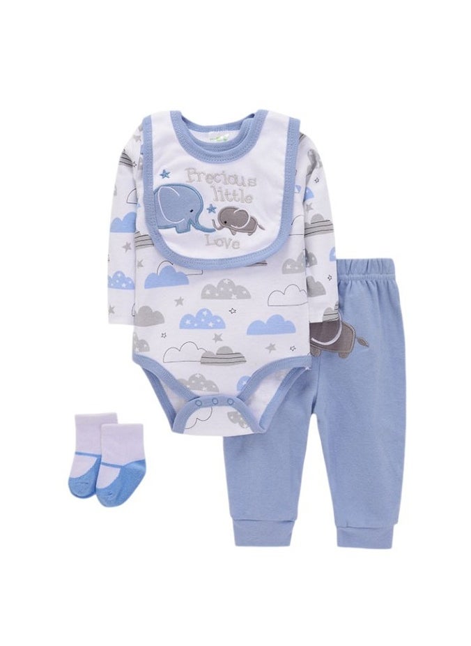 Bambimici Elephant Print Long Sleeve Bodysuit with Pyjama - Blue