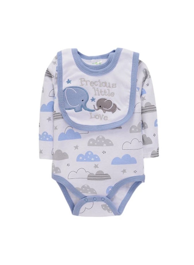 Bambimici Elephant Print Long Sleeve Bodysuit with Pyjama - Blue