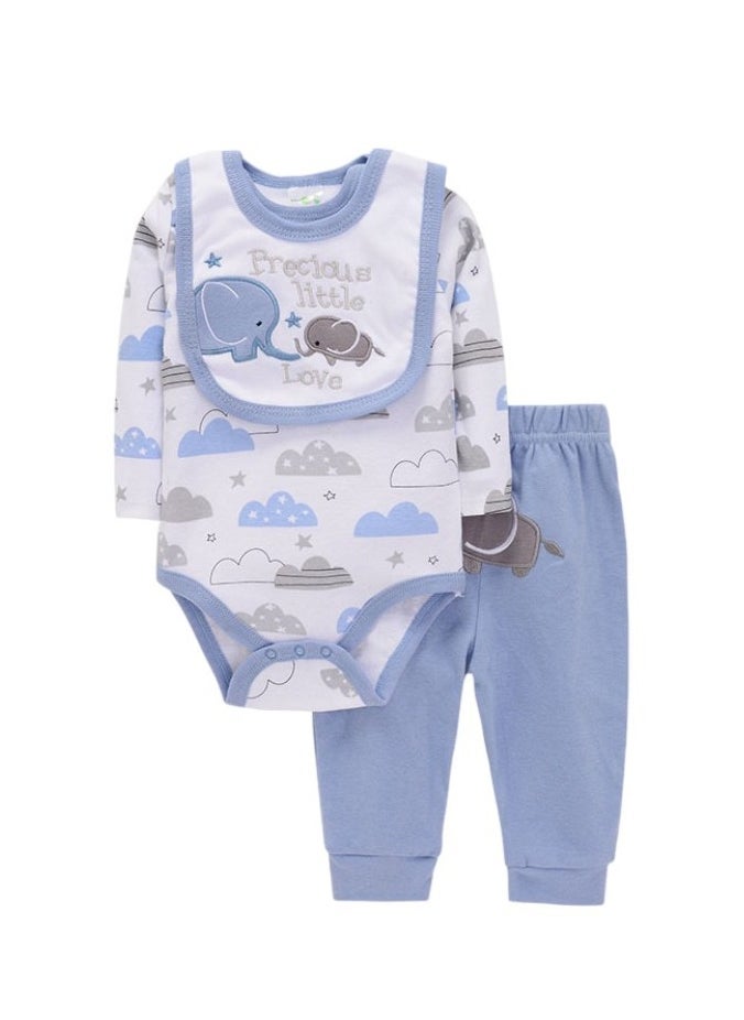 Bambimici Elephant Print Long Sleeve Bodysuit with Pyjama - Blue