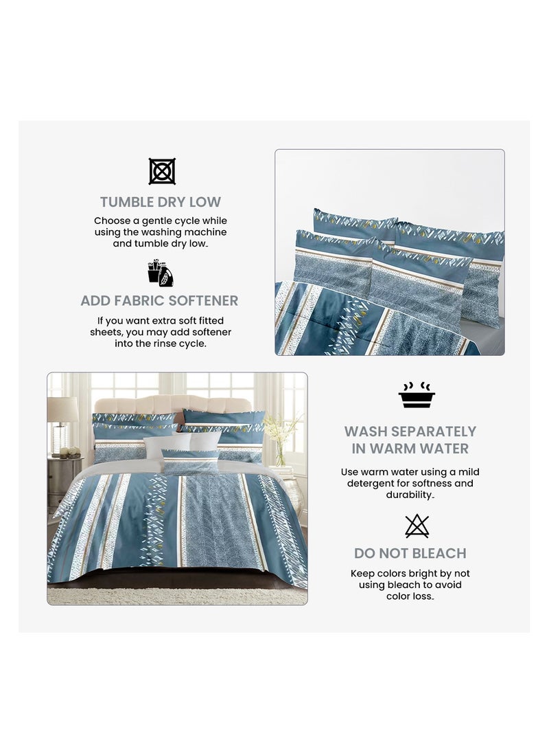 Azure Horizon Bed Sheet Set - Without Filling - 6 Pcs - 4 Pillow Covers - 1 Bedsheet - 1 Duvet Cover      King Size:  Duvet Cover: 220*240cm Fitted Sheet: 200*200cm+30cm Pillow Cases: 50*75cm