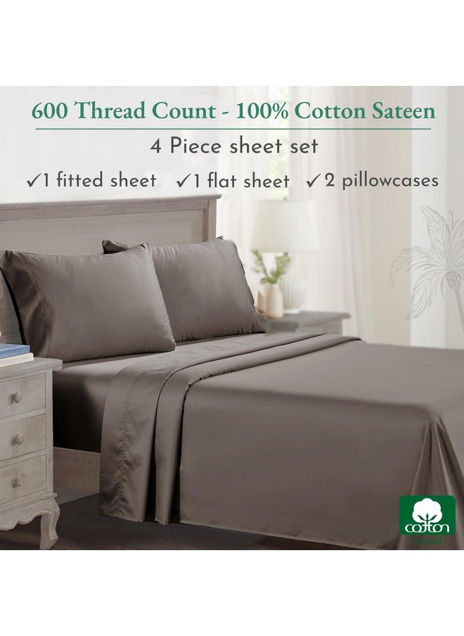 California Design Den 600 Thread Count Sheets King, 100% Cotton Sheet, Sateen, King Size Bed Sheets, Soft, Cooling, Hotel-Quality Bedding with Deep Pockets - Brown