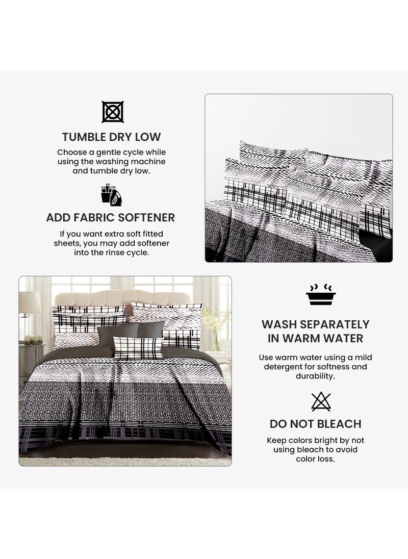 Monochrome Symphony Bed Sheet Set - Without Filling - 6 Pcs - 4 Pillow Covers - 1 Bedsheet - 1 Duvet Cover        King Size:  Duvet Cover: 220*240cm Fitted Sheet: 200*200cm+30cm Pillow Cases: 50*75cm