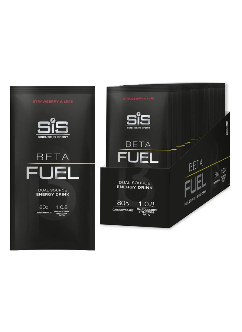 Beta Fuel Dual Source Energy Drink, Strawberry and Lime, 80g Carbohydrate 1:0.8 Maltodextrin: Fructose ratio (15 Pack)