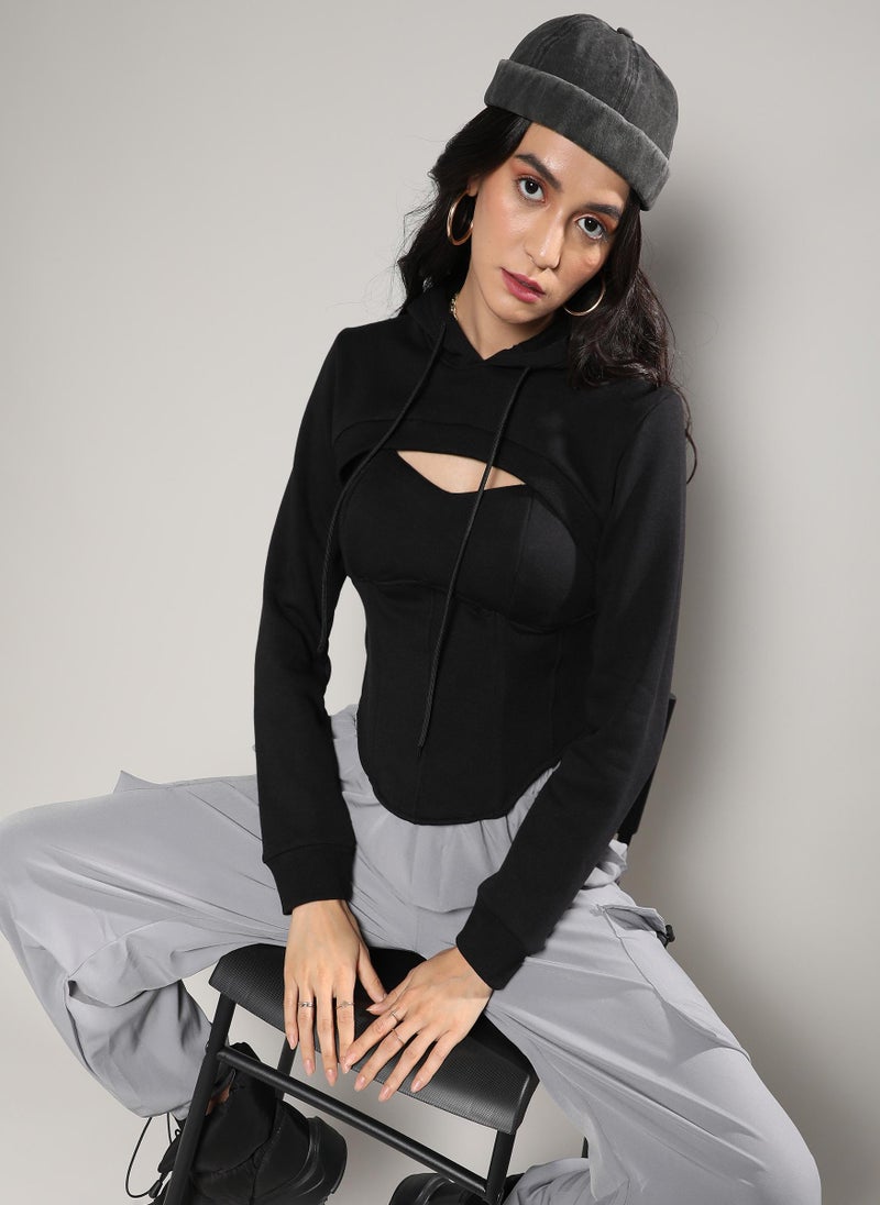 Fleece corset top With Ultra Cropped Hoodie