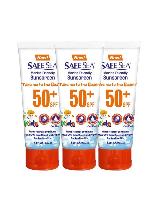 Spf50+ 3.4 Oz. Tube Sunscreen - Jellyfish And Sea Lice Protective Lotion. Very Water Resistant, Sensitive Skin And Reef-Safe Sunscreen. (3.4 Oz. Tube 3 Pack)