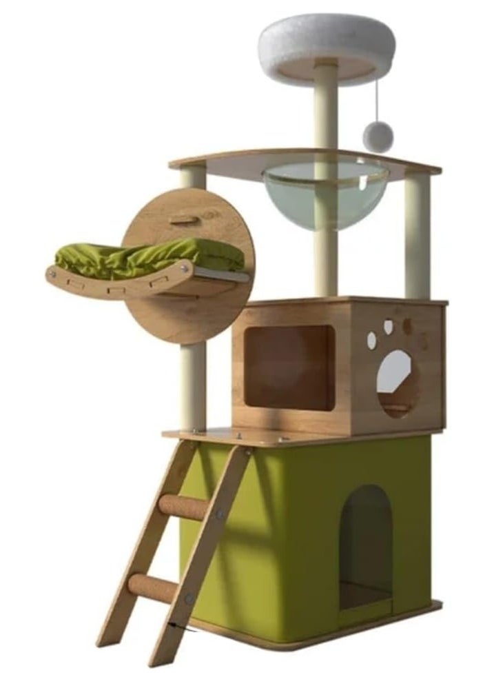 Cat tree, Cat tower, Cat tree for indoor cats, With cat house, Transparent space capsule, Plush jumping platform, Toy ball, green cotton pad, Size - 55cm x 40cm x 150cm