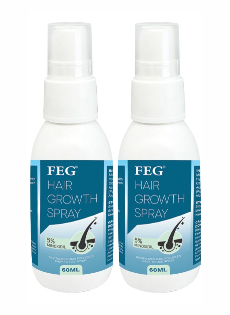 5% Minoxidil Hair Regrowth Treatment Spray - Effective Solution (60ml) Pack Of 2