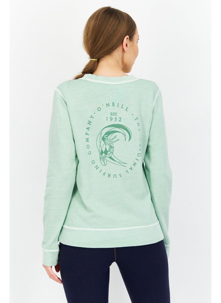 Women Crew Neck Brand Logo Sweatshirt, Green