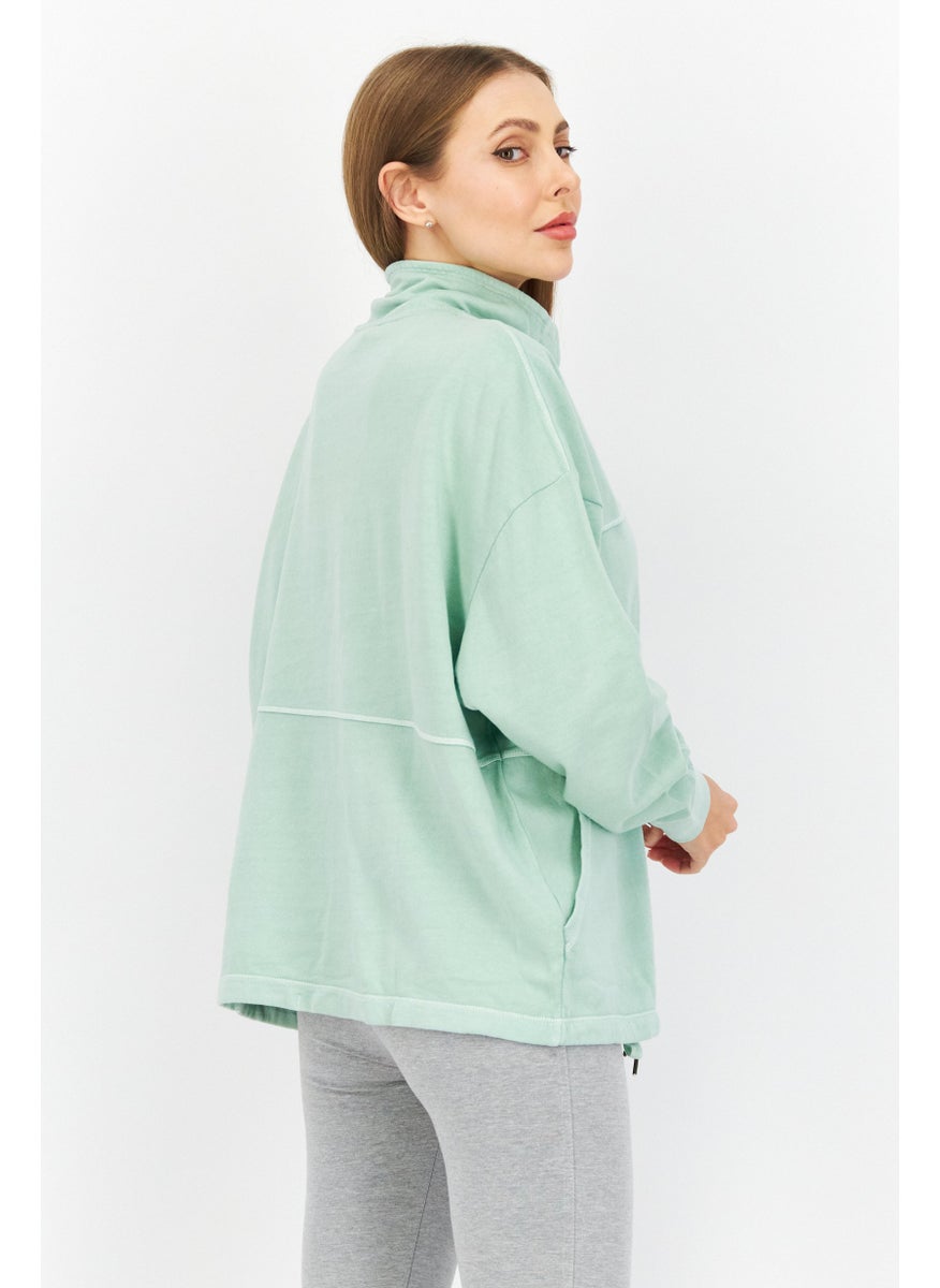 Women High Neck Solid Long Sleeve Sweater, Frosty Green