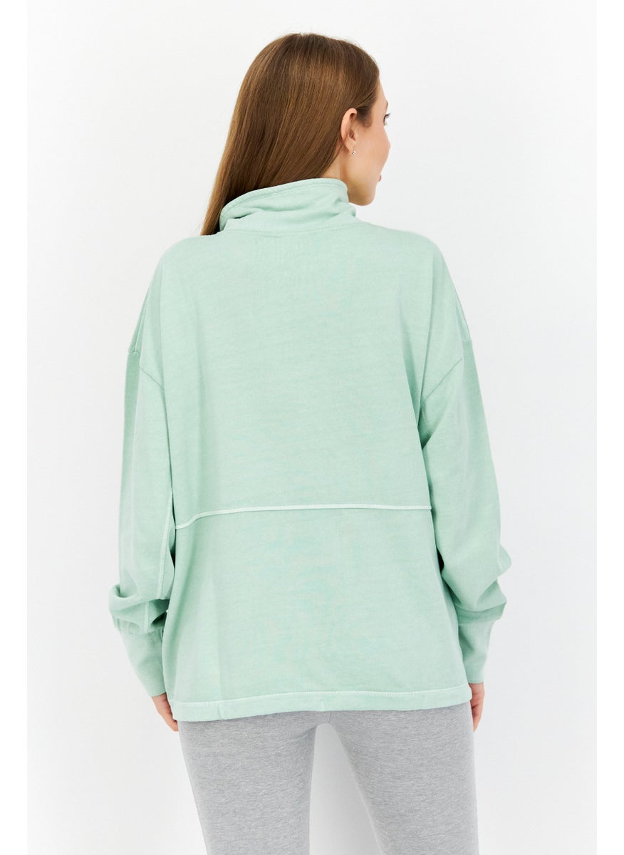 Women High Neck Solid Long Sleeve Sweater, Frosty Green