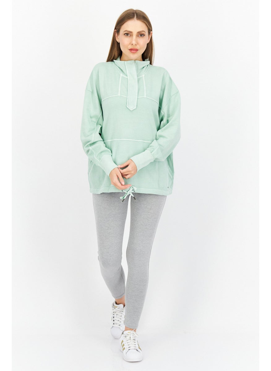 Women High Neck Solid Long Sleeve Sweater, Frosty Green