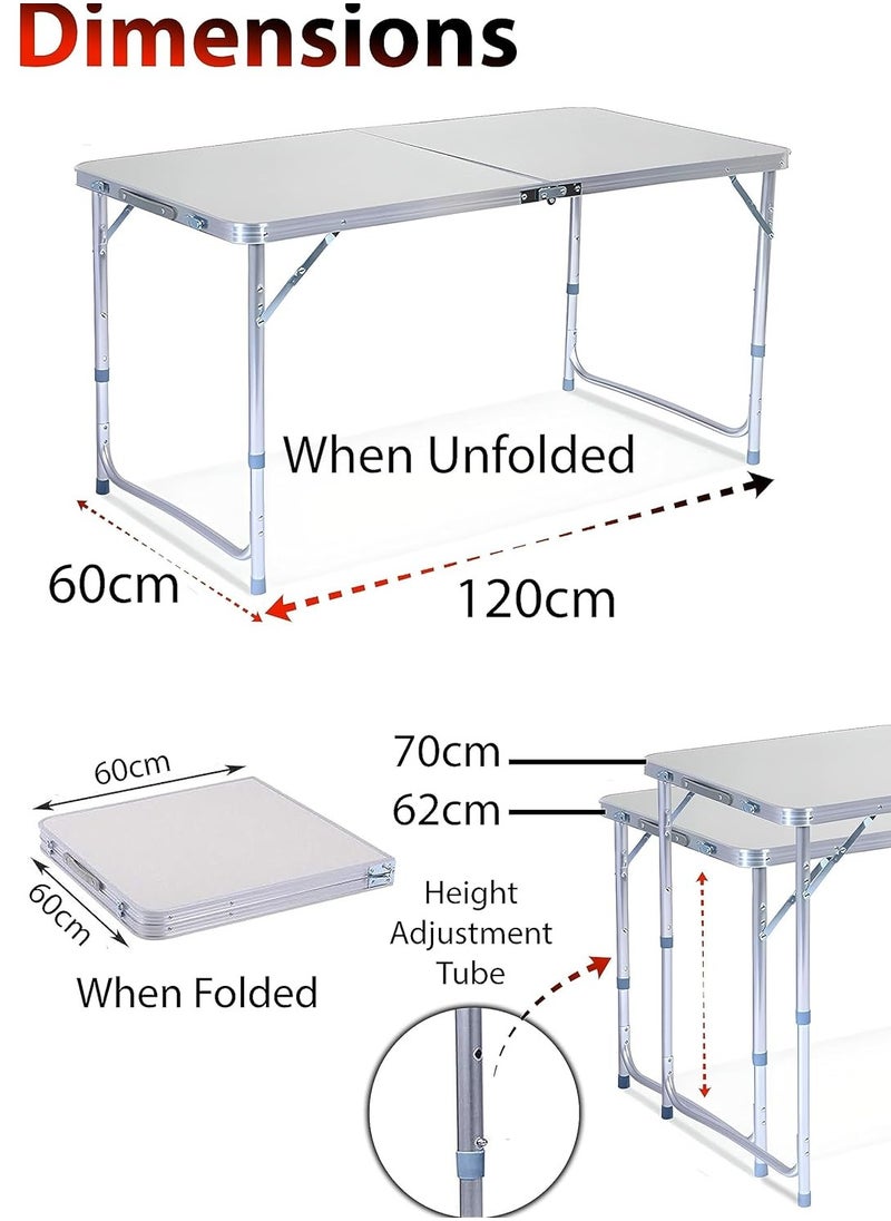 Portable Aluminium Folding Table with Adjustable Height Lightweight and Durable for Outdoor Picnic BBQ Camping Garden Parties Foldable Compact and Versatile for Travel and Gatherings 120 cm