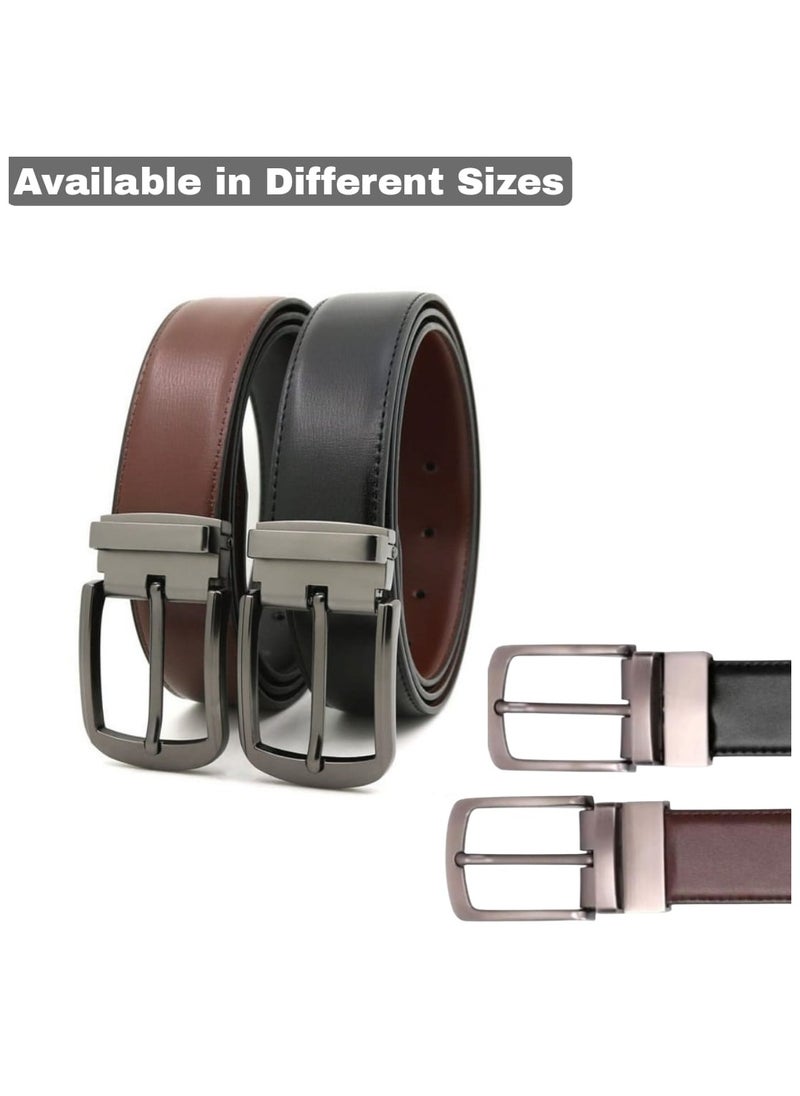 Stylish, Durable Reversible Leather Belt for Casual & Formal Wear- Pure Genuine Leather Men’s Belt in Black and Brown Color - Men Belt for Jeans