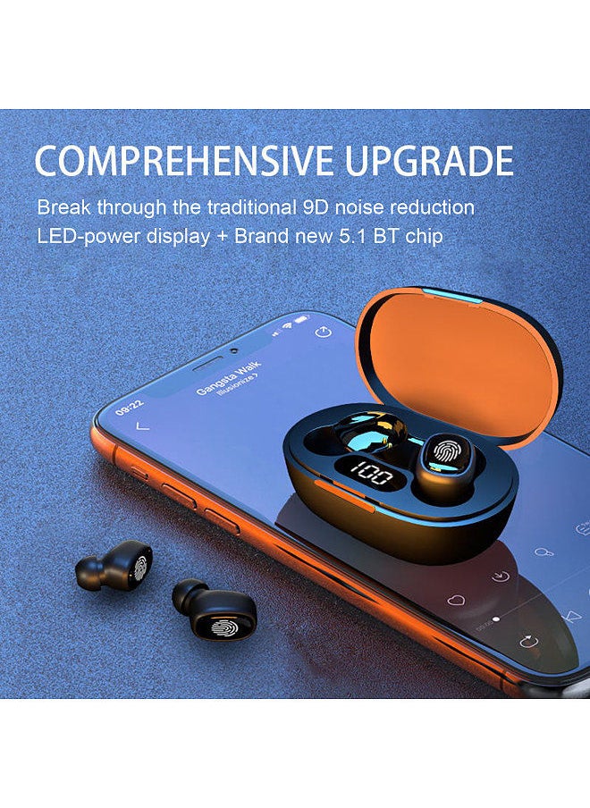 True Wireless Stereo-100 Wireless In-Ear Earbuds with Stereo Sound BT 5.1 Earphones with LED-Digital Display Touch-Control Black