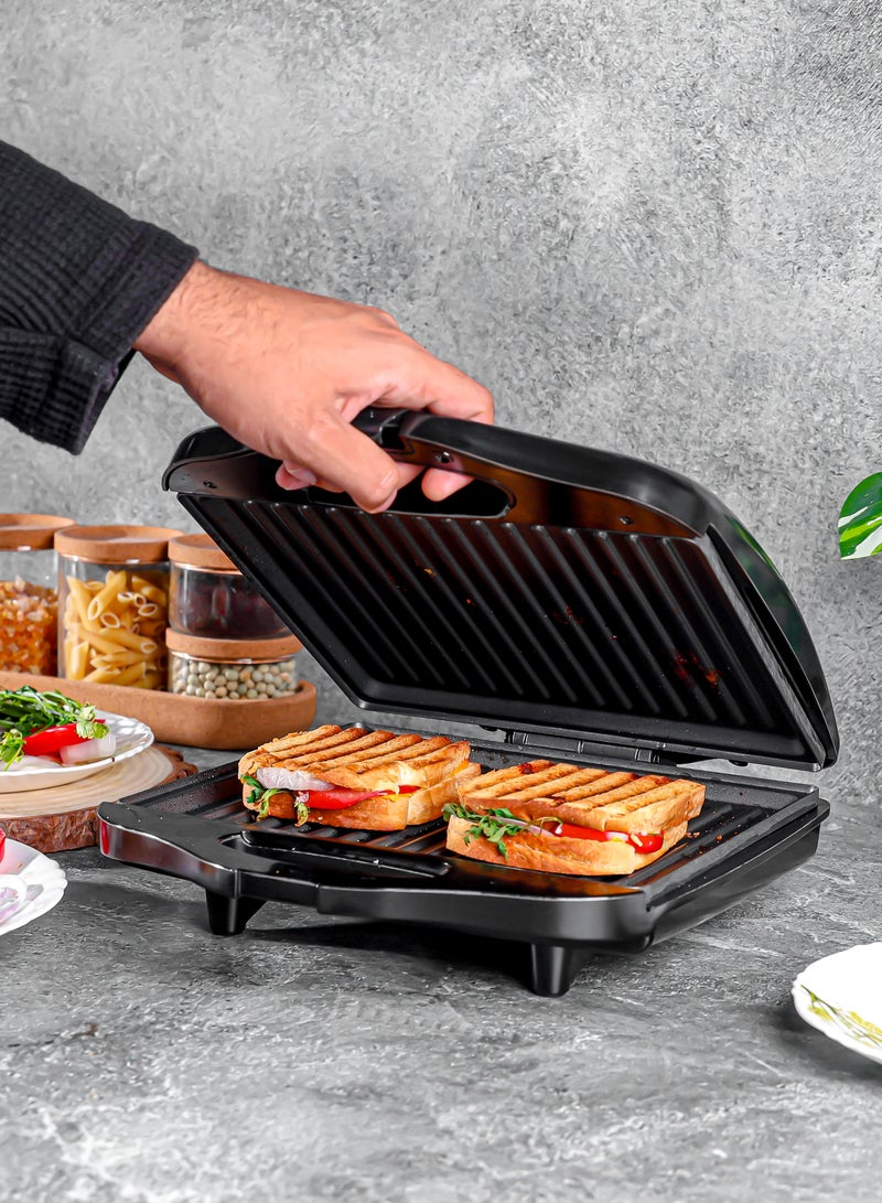 4-Slice Grill Maker, Non-Stick Plates for Easy Release and Quick Cleanup, Adjustable Temperature with Power Indicator, Perfect for Grilled Sandwiches 1400 W OMGM7012 Black