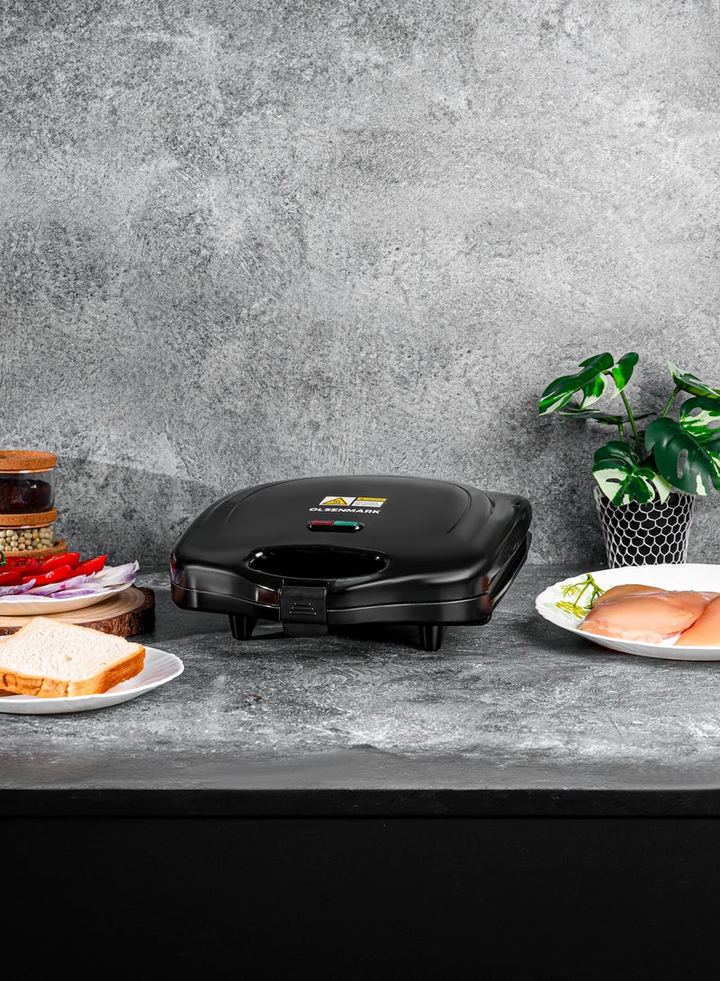 4-Slice Grill Maker, Non-Stick Plates for Easy Release and Quick Cleanup, Adjustable Temperature with Power Indicator, Perfect for Grilled Sandwiches 1400 W OMGM7012 Black