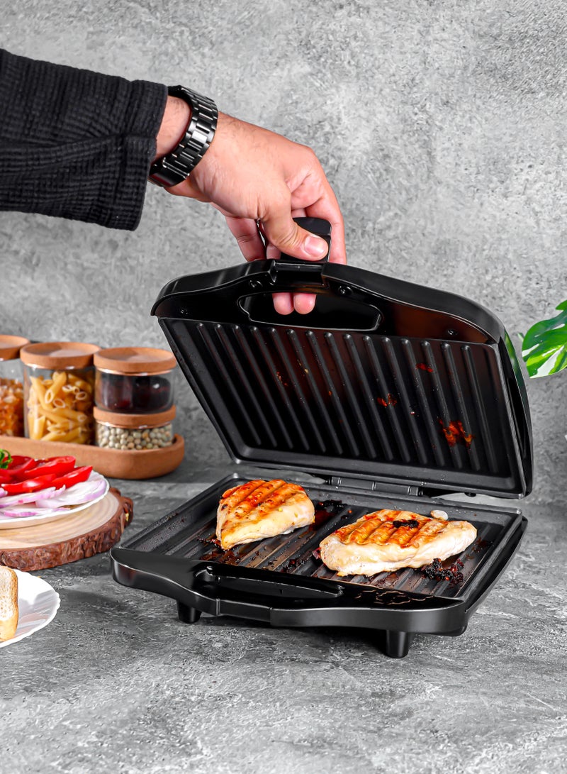 4-Slice Grill Maker, Non-Stick Plates for Easy Release and Quick Cleanup, Adjustable Temperature with Power Indicator, Perfect for Grilled Sandwiches 1400 W OMGM7012 Black