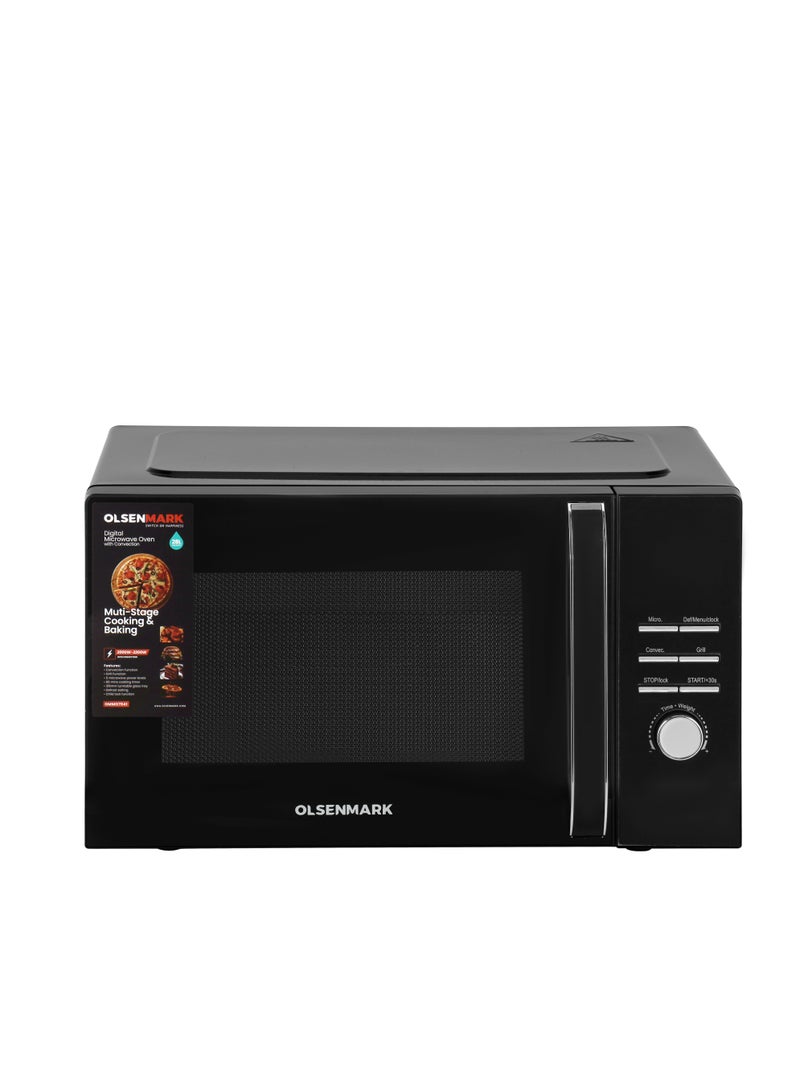 Digital Microwave Oven with Convection, 5 Power Levels, Grill Function, Defrost Setting, Tunable Glass Tray, Child Lock Function, 60 Minutes Cooking Timer 28 L 2000 W OMMO7041 Black