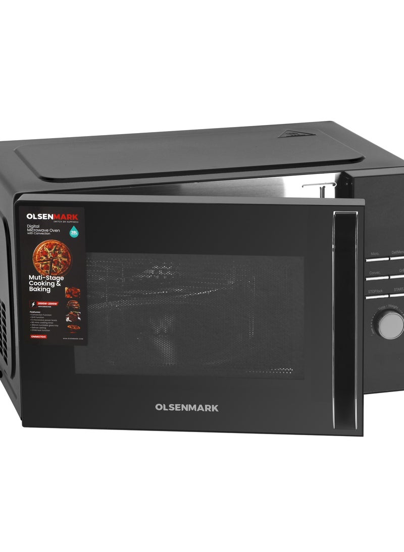 Digital Microwave Oven with Convection, 5 Power Levels, Grill Function, Defrost Setting, Tunable Glass Tray, Child Lock Function, 60 Minutes Cooking Timer 28 L 2000 W OMMO7041 Black