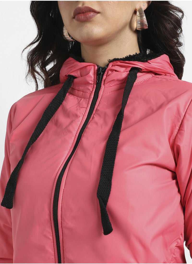 Zip-Front Bomber Jacket With Contrast Drawstring