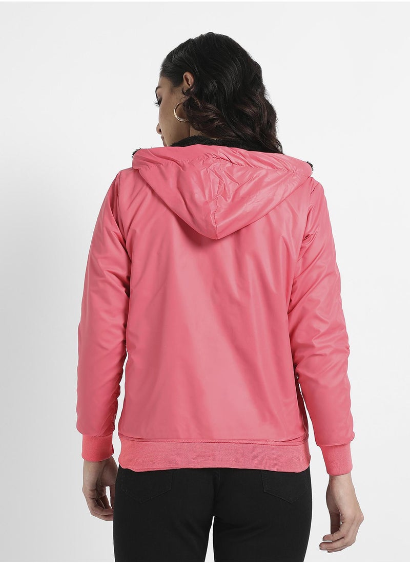Zip-Front Bomber Jacket With Contrast Drawstring