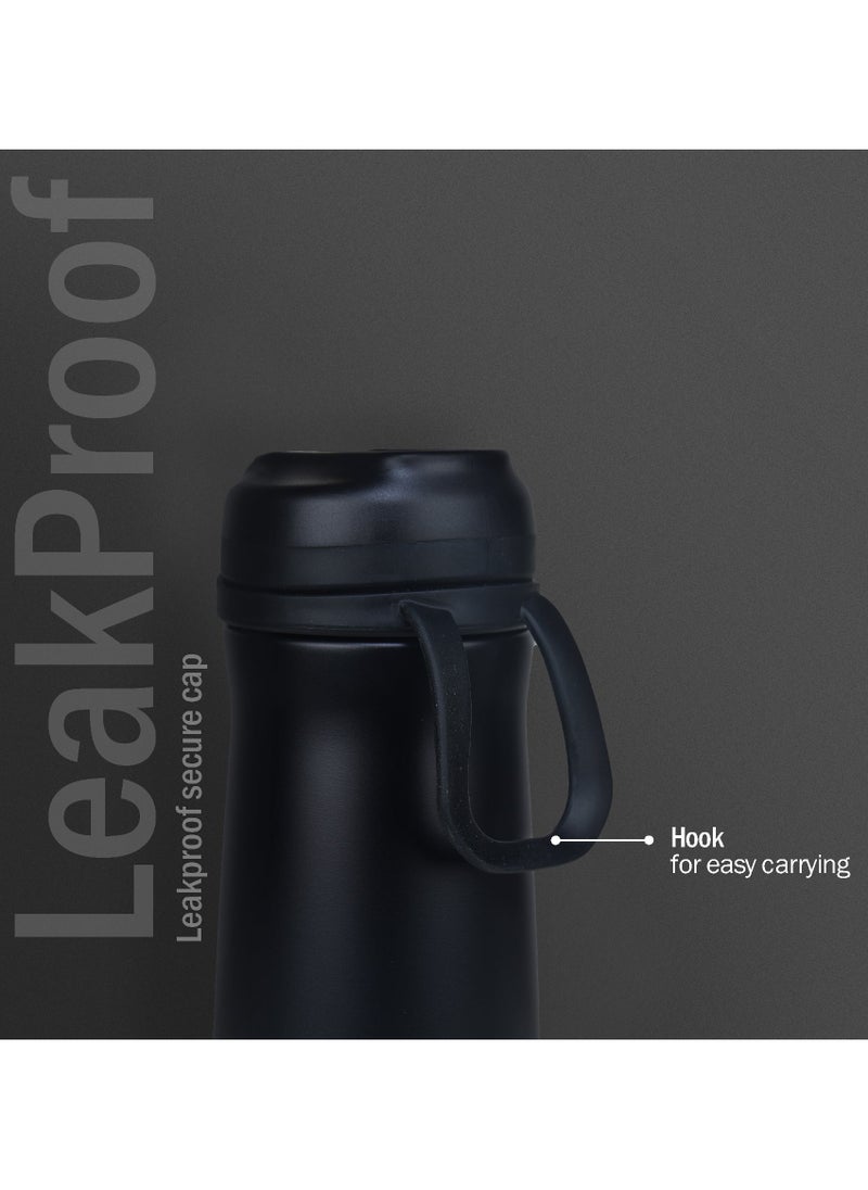 Hybec 600ml Hot & Cold Water Bottle - Black | BPA-Free Stainless Steel | 24-Hour Insulation | Leak-Proof Design | Easy to Clean|Easy to Carry | Rust & Leak Proof | Tea | Coffee | Office| Gym