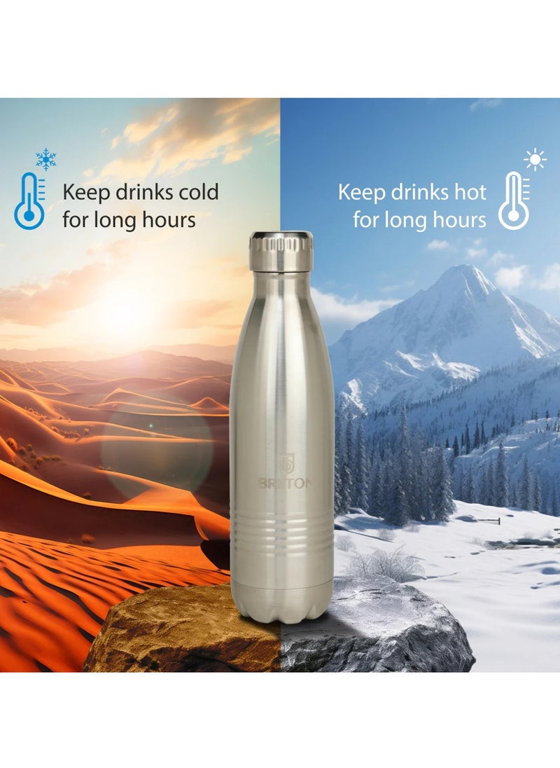 Fiji Cola Water Bottle - 1000ml | Silver | Copper Coated Vacuum Insulation | 304 Food Grade Stainless Steel | Secure Grip | Leakproof | Easy Pour Cap |Hot & Cold Thermos| Ideal for All