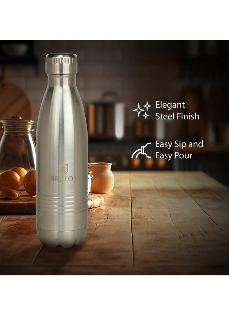 Fiji Cola Water Bottle - 1000ml | Silver | Copper Coated Vacuum Insulation | 304 Food Grade Stainless Steel | Secure Grip | Leakproof | Easy Pour Cap |Hot & Cold Thermos| Ideal for All