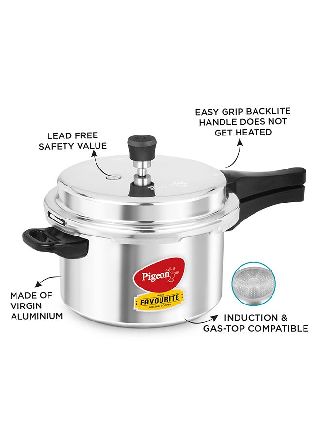 5Liters Pigeon by Stovekraft Favourite Induction Base Aluminium Pressure Cooker with Outer Lid, 5 Litres, Silver Silver