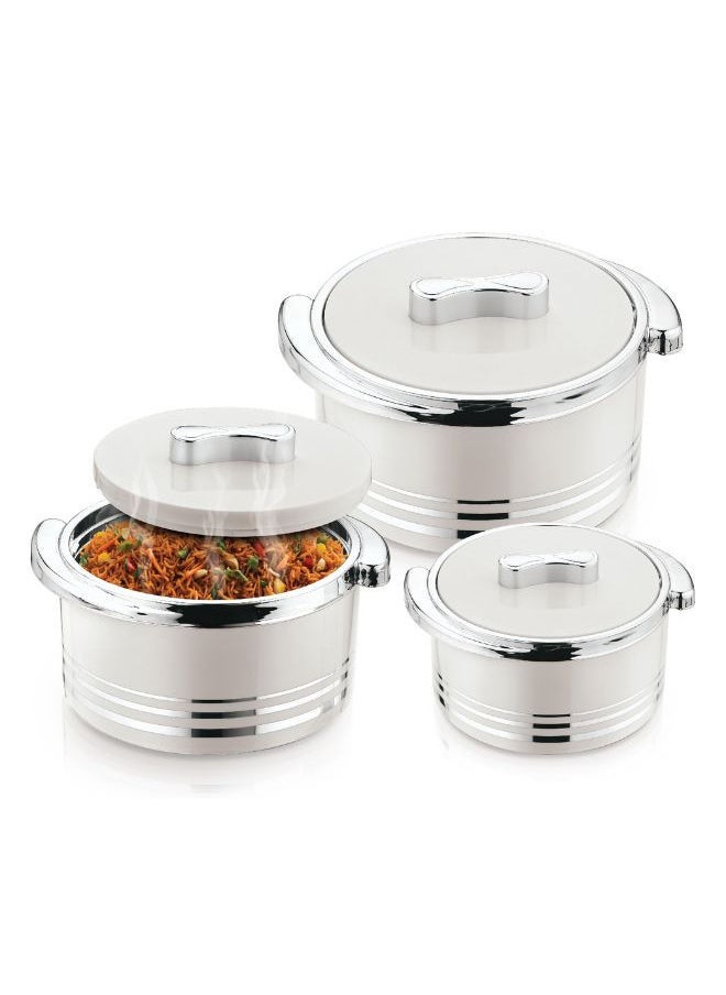 Winsor Omega Thermo Container 3 pcs set 1500 + 2200 + 3300m | Hot Pot Stainless Steel Casserole Set | Insulated Food Warmer Set Perfect for your Dining Table - Silver