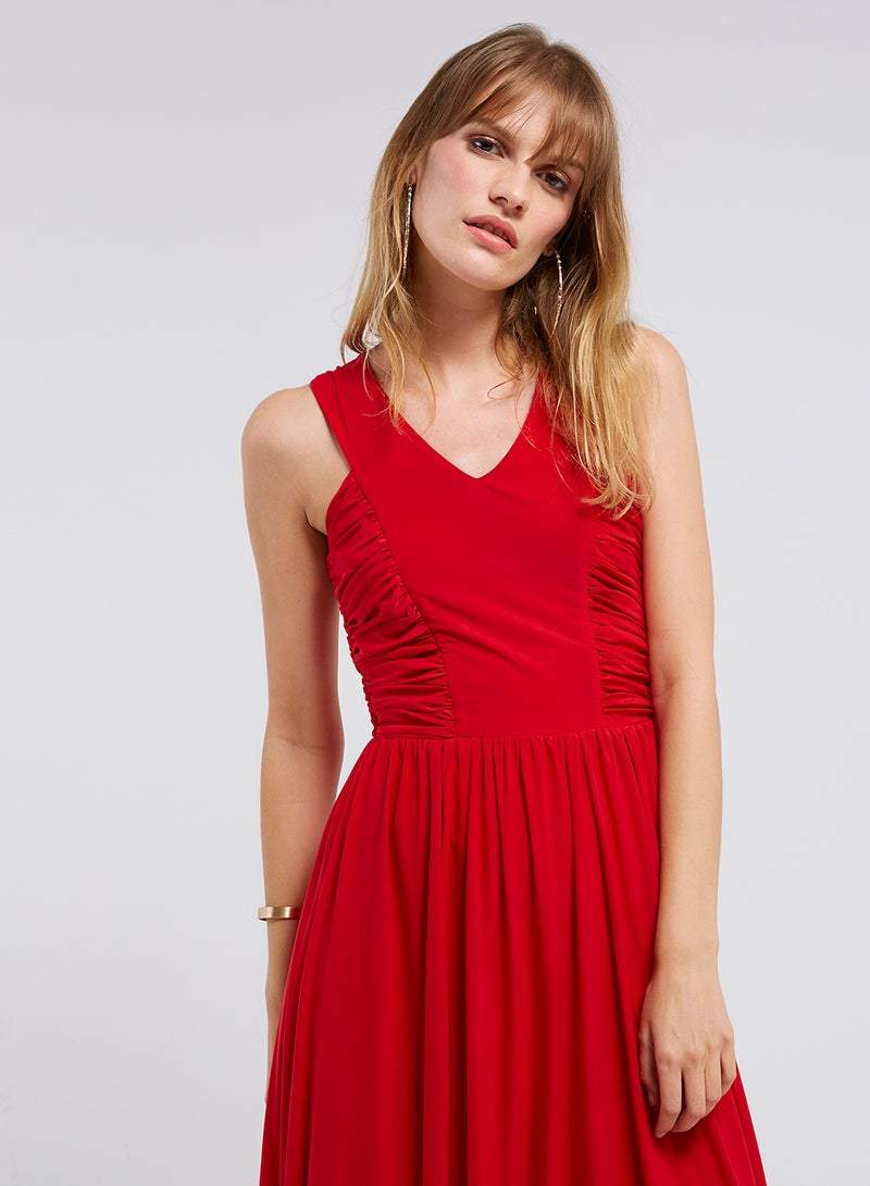 Solid Flared Hemline Maxi Dress Red