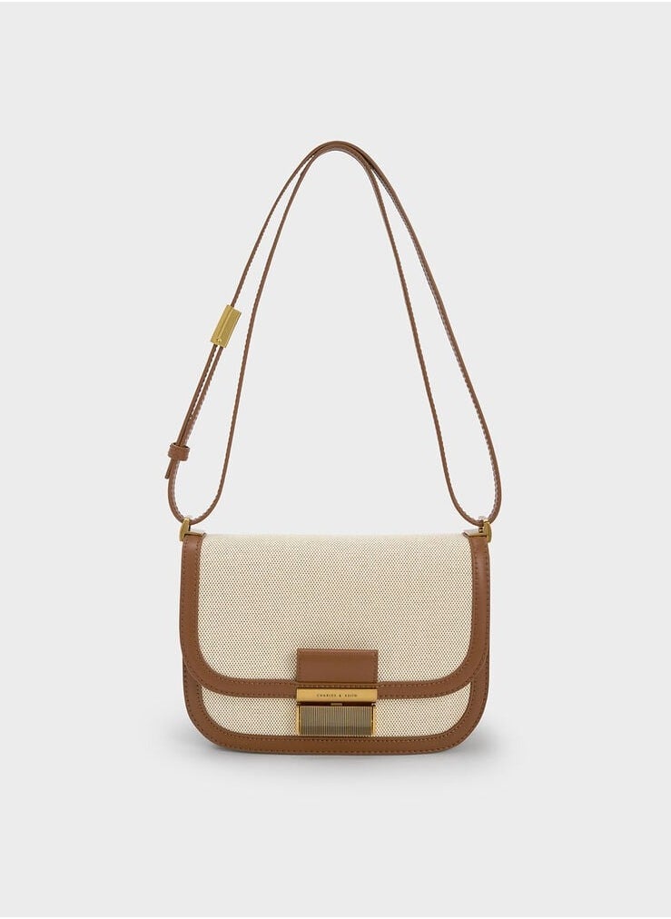 Charlot Canvas Crossbody Bag & Shoulder Bag - Chocolate/Beige