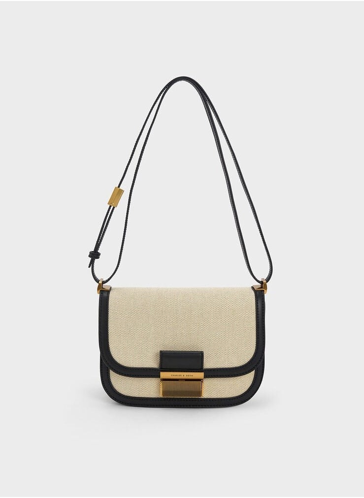 Charlot Canvas Crossbody Bag & Shoulder Bag - Black/Beige