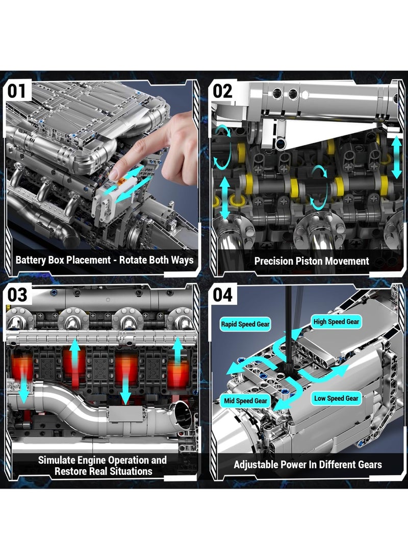 V8 Engine Build Toy Set, twin-turbocharged engine building blocks, V8 Gasoline Engine Show collection models, educational toys with electric motor engines, children and adults, ages 14 + (2899+PCS), Muold King 10168