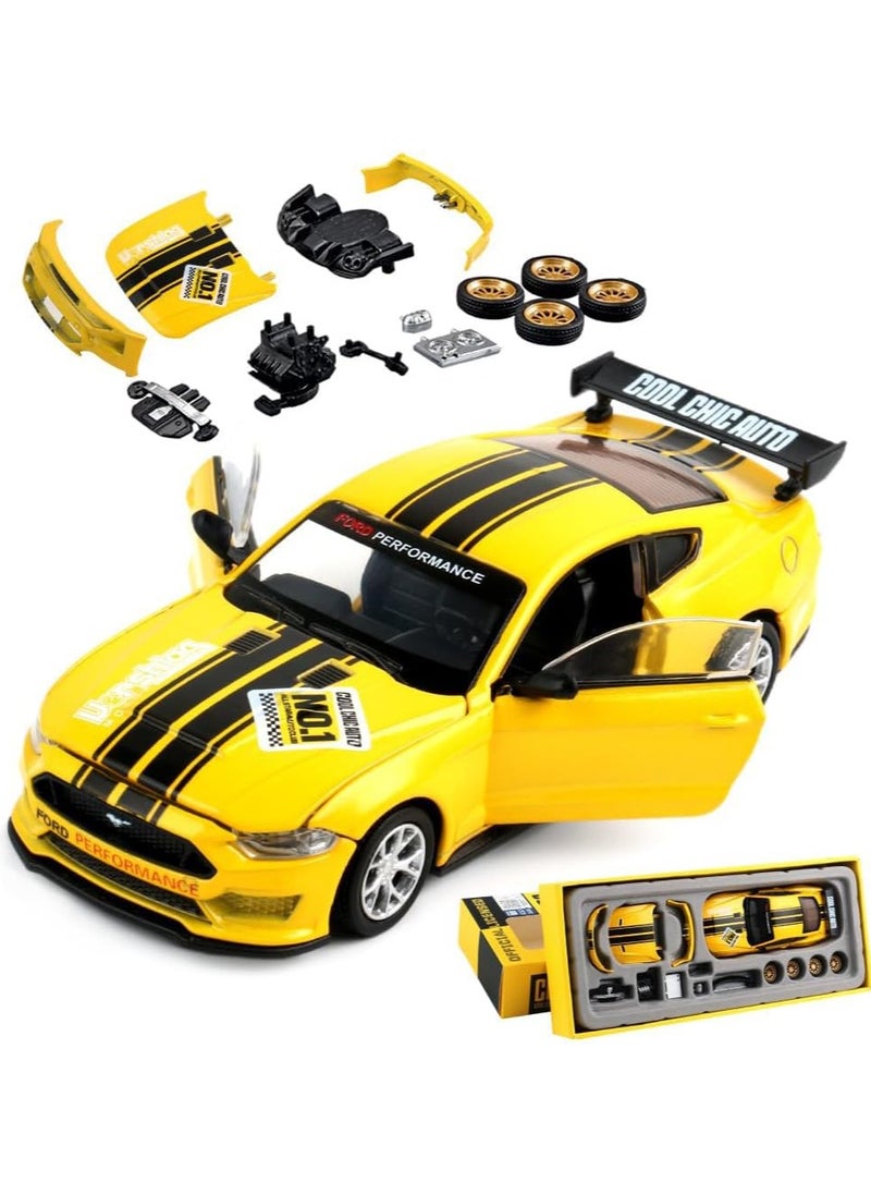 RACO Ford Mustang GT DIY - Yellow | Die-Cast Replica, Ultimate Collector's Item, Muscle Cars DIY Opening Doors | Toy Car, Make Your Own Race Car with Replacement Parts | Size - 1:42