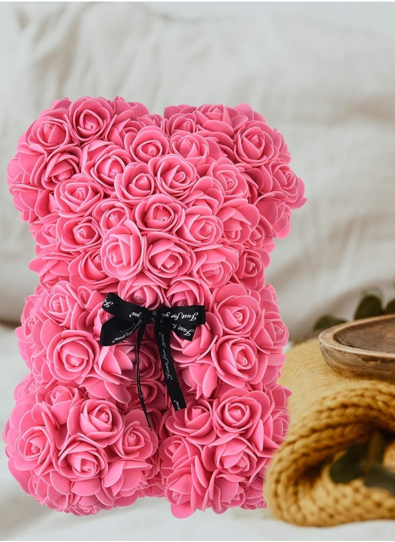 Rose Bear Gift Rose Teddy Bear With Light On Every Rose Bear Flower Bear Perfect for Anniversaries Clear Gift Box Included Pink 10Inch Height