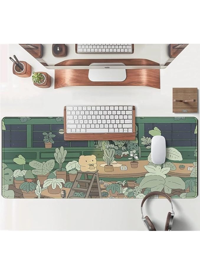 Cute Desk Mat Kawaii Bear XL Large Gaming Mouse Pads Desk Mats Pads on top of Desks Mousepad Cute Anime Plant Desk Protector 31.5x11.8 in Aesthetic Brown and Green Forest Keyboard Pad