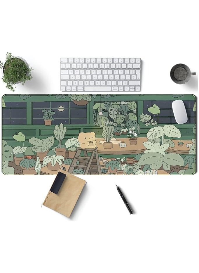 Cute Desk Mat Kawaii Bear XL Large Gaming Mouse Pads Desk Mats Pads on top of Desks Mousepad Cute Anime Plant Desk Protector 31.5x11.8 in Aesthetic Brown and Green Forest Keyboard Pad