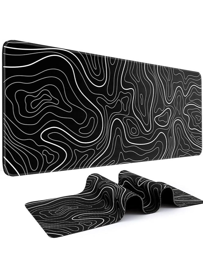 Gaming Mouse Pad, Large Keyboard Pad 90 x 40cm, Topographic Mouse Pad, Black and White Mouse Pad for Keyboard with Anti-Slip Rubber Base, Extended Desk Pad, Keyboard Pad Mouse Mat (90 x 40cm)