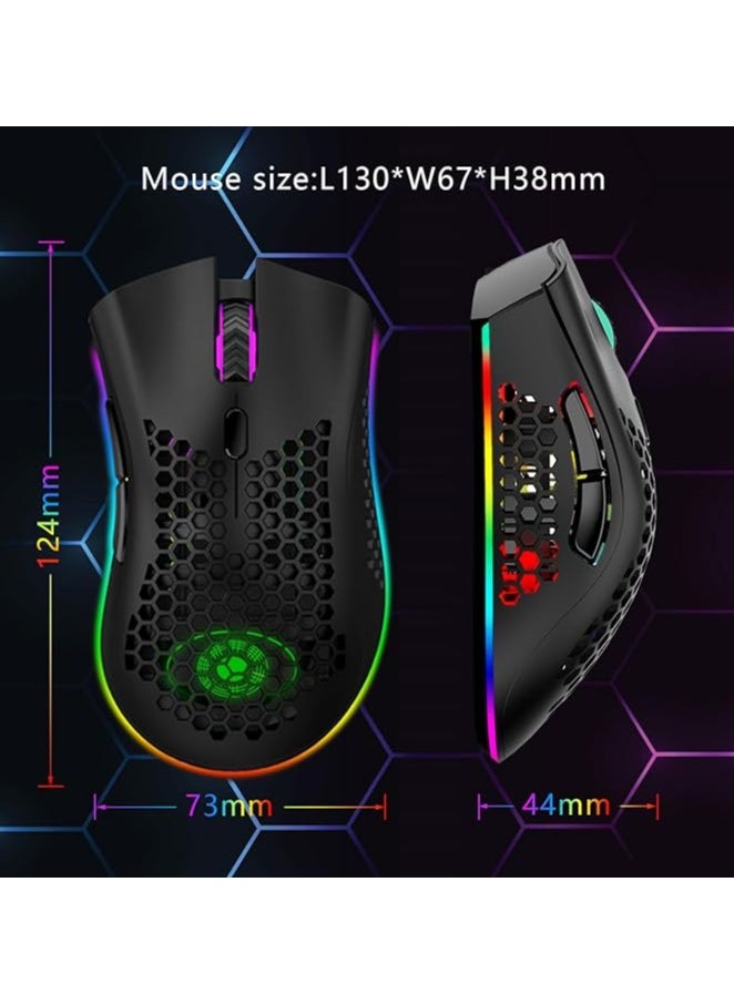 Wireless Game Mouse,2.4G Portable Computer Mouse,6 Programmed Buttons,Rechargeable Mouse with RGB Light,Gaming Mouse for Ergonomic,Wireless Mouse 400MA Lithium Battery