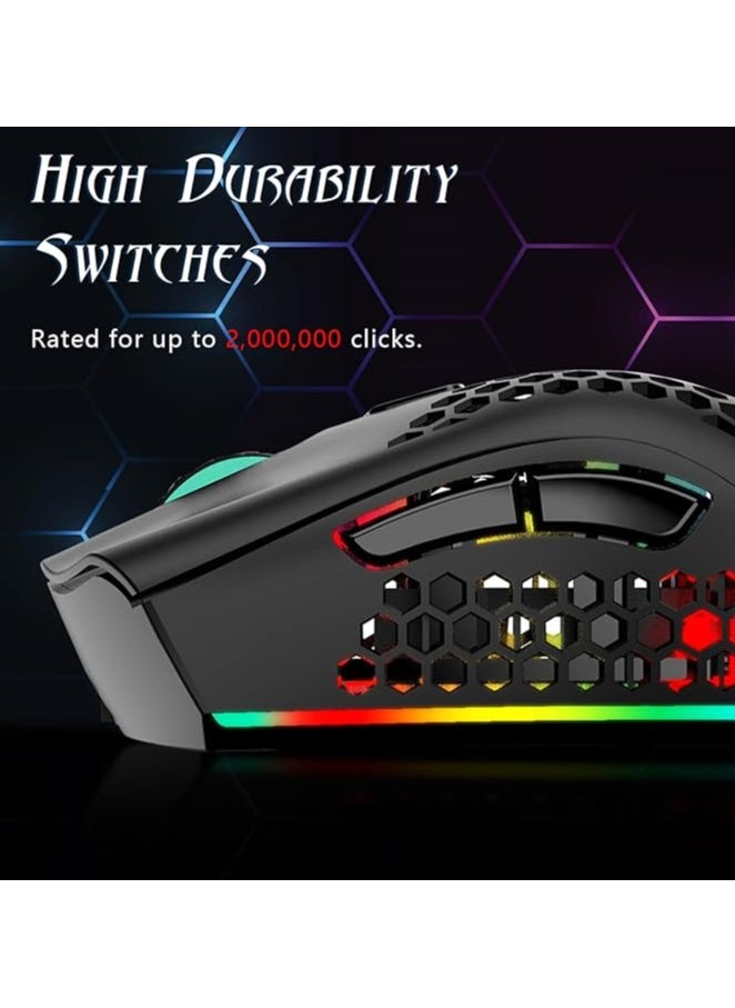 Wireless Game Mouse,2.4G Portable Computer Mouse,6 Programmed Buttons,Rechargeable Mouse with RGB Light,Gaming Mouse for Ergonomic,Wireless Mouse 400MA Lithium Battery