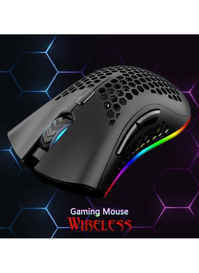 Wireless Game Mouse,2.4G Portable Computer Mouse,6 Programmed Buttons,Rechargeable Mouse with RGB Light,Gaming Mouse for Ergonomic,Wireless Mouse 400MA Lithium Battery