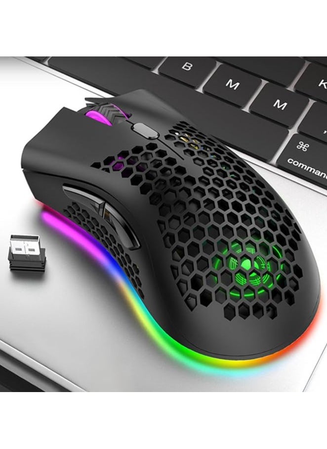 Wireless Game Mouse,2.4G Portable Computer Mouse,6 Programmed Buttons,Rechargeable Mouse with RGB Light,Gaming Mouse for Ergonomic,Wireless Mouse 400MA Lithium Battery