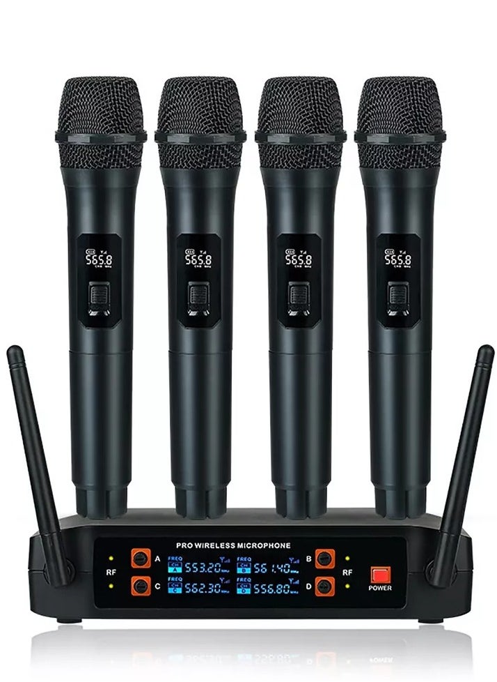 Wireless Handheld Microphone for Home Karaoke, Outdoor Audio, TV Singing, KTV, Parties, Weddings, Meetings, Church, 4-Channel VHF Metal Dynamic Mic with 200ft Range, Noise Reduction, 8-12 Hour Battery