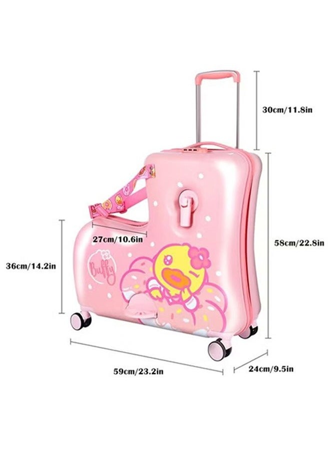 Children'S Luggage, Pink Duck Design, Rotating Wheels, Travel Luggage, Pink