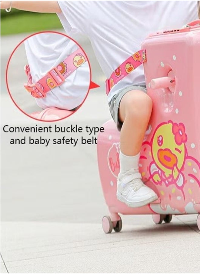 Children'S Luggage, Pink Duck Design, Rotating Wheels, Travel Luggage, Pink