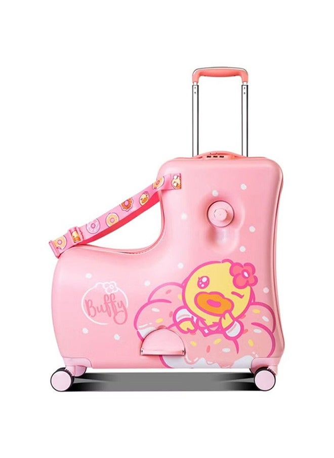 Children'S Luggage, Pink Duck Design, Rotating Wheels, Travel Luggage, Pink